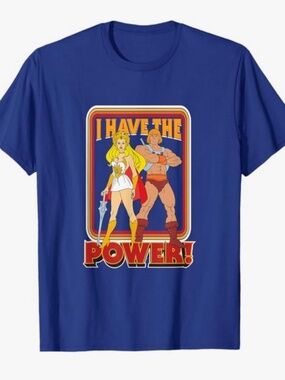 Masters of The Universe He-Man and She-Ra T-Shirt, Blue, Size Medium
